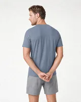 StringKing Men's Pima Terry V-Neck Tee - Sharp Fit, Tradewinds, Full Back - Human Model - Top of head to Mid-thigh