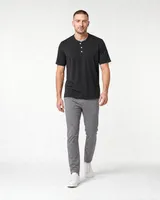 StringKing Men's Pima Jersey Short Sleeve Henley - Relaxed Fit, Black, Full Front Angle - Human Model