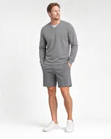 StringKing Men's Pima Terry Long Sleeve V-Neck Tee - Sharp Fit, Frost Gray, Full Front - Human Model - Top of head to Knees
