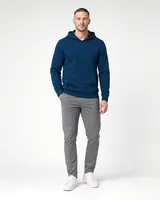 StringKing Men's StayWarm Hoodie - Sharp Fit, Navy Blue, Full Front - Human Model - Top of head to Knees