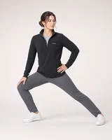 StringKing Women's Polartec Fleece Quarter Zip with Pockets - Sharp Fit, Meteorite, Full Front Angle - Human Model