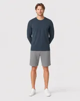 StringKing Men's Pima Jersey Long Sleeve Tee - Sharp Fit, Navy, Full Front - Human Model - Top of head to Knees