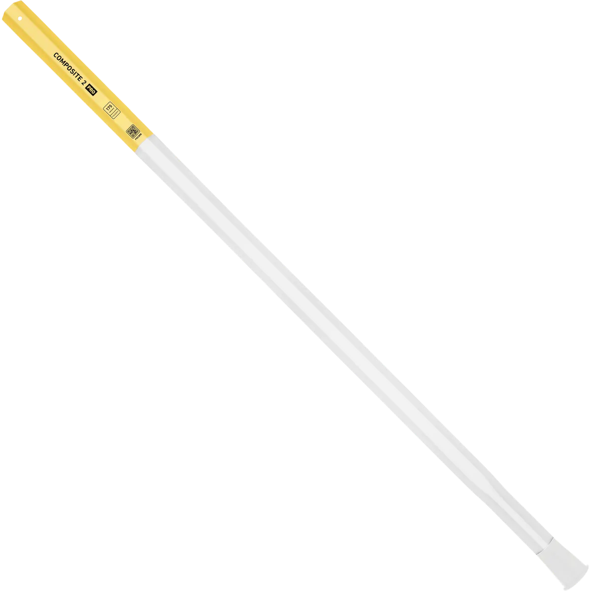 StringKing Composite 2 Pro Faceoff Bottom Lever - 175 Grams, White / Yellow, Full Length, Angled, Left Side, With Butt End