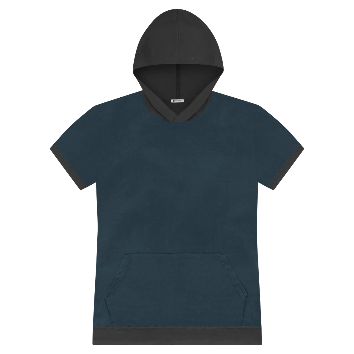 StringKing Men's FlexTech Light Short Sleeve Hoodie 2C - Sharp Fit, Navy Main, Black Accent, Front