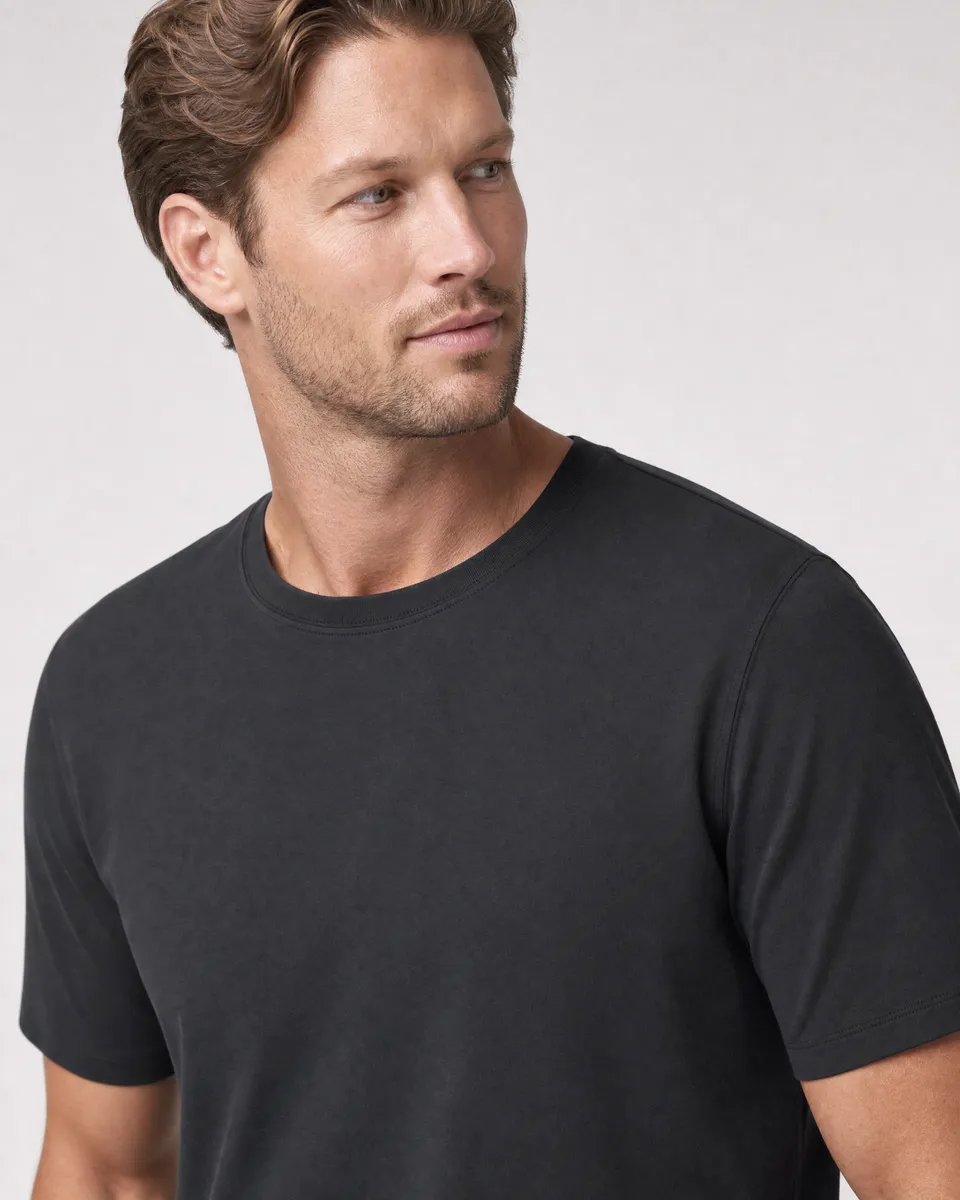 StringKing Men's Pima Terry Tee - Sharp Fit, Black, Collar Shoulder - Human Model
