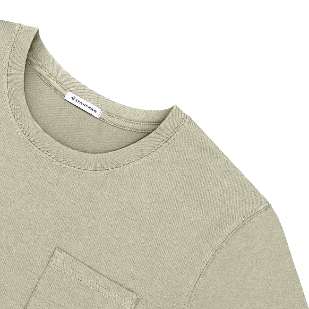 StringKing Men's Pima Cotton Short Sleeve Pocket Crewneck T-Shirt - Relaxed Fit, Khaki Green, Detail