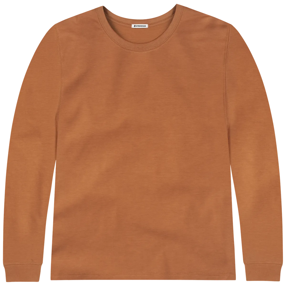 StringKing Men's FlexStyle Long Sleeve Crewneck T-Shirt - Relaxed Fit, Bombay Brown, Front
