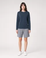StringKing Women's Pima Terry Long Sleeve Tee - Sharp Fit, Navy, Full Front - Human Model - Top of head to Knees