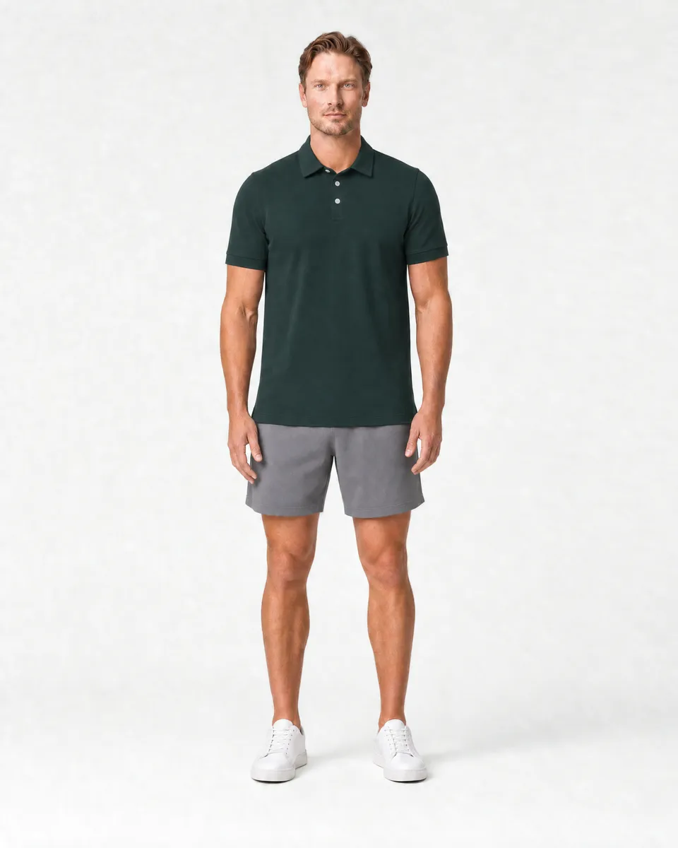 StringKing Men's Pima Terry Polo - Relaxed Fit, Pine Grove, Full Front - Human Model