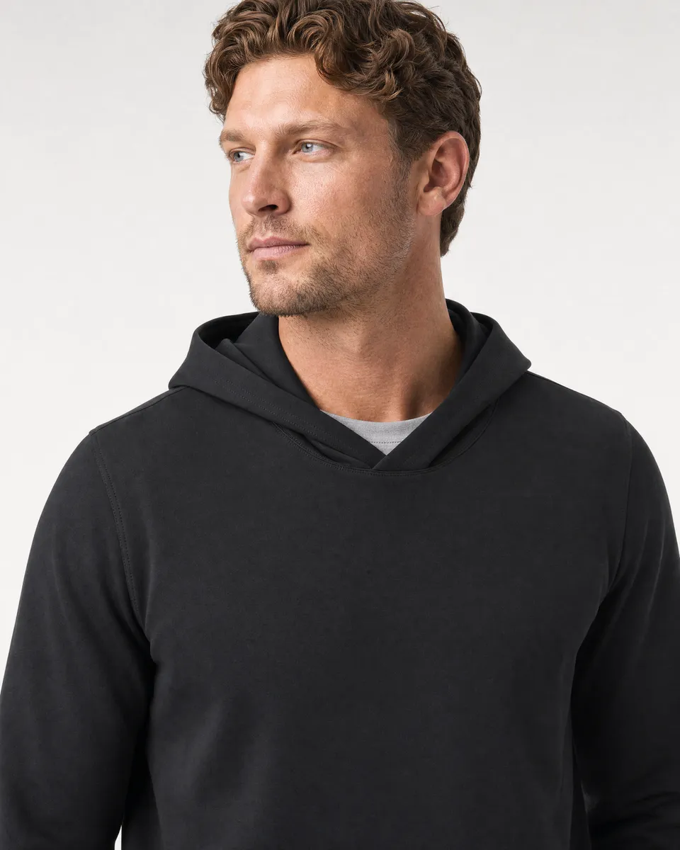 StringKing Men's StayWarm Hoodie - Sharp Fit, Black, Collar Shoulder - Human Model