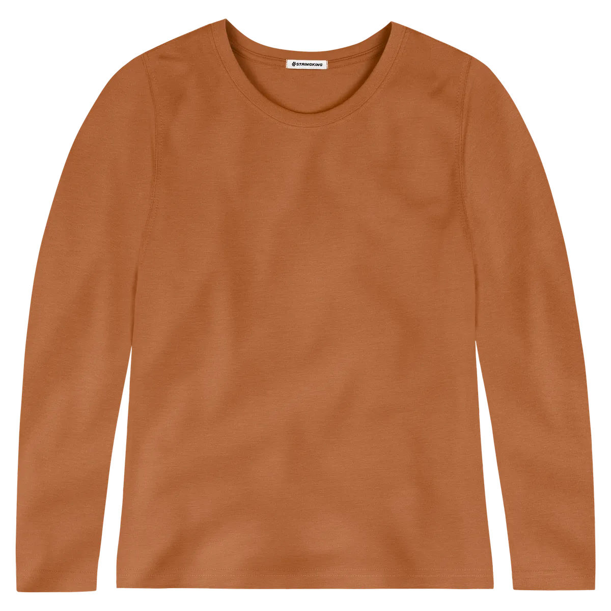 StringKing Women's FlexStyle Long Sleeve Crewneck T-Shirt - Relaxed Fit, Bombay Brown, Front