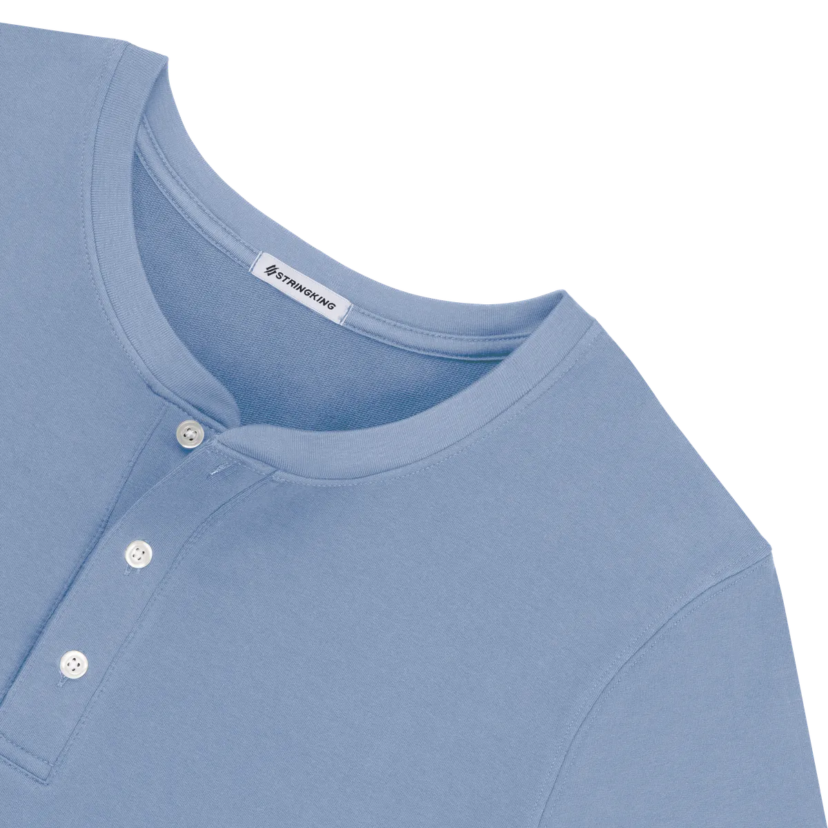 StringKing Men's Pima Cotton Henley Sweatshirt - Relaxed Fit, Slate Blue, Detail