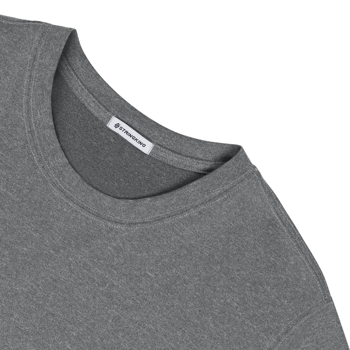 StringKing Men's FlexTech Short Sleeve Crewneck T-Shirt - Relaxed Fit, Heather Gray, Detail