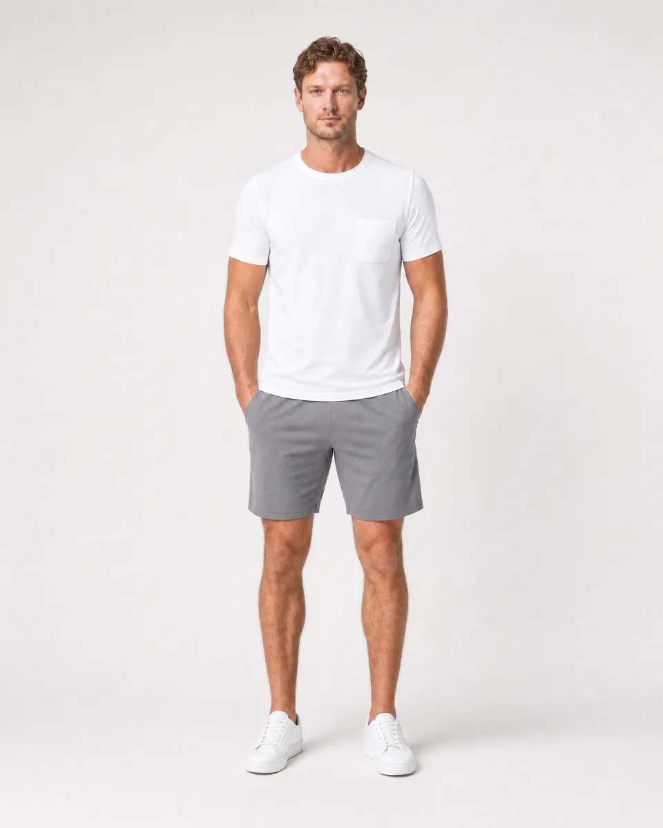 StringKing Men's Pima Jersey Pocket Tee - Sharp Fit, White, Full Front - Human Model