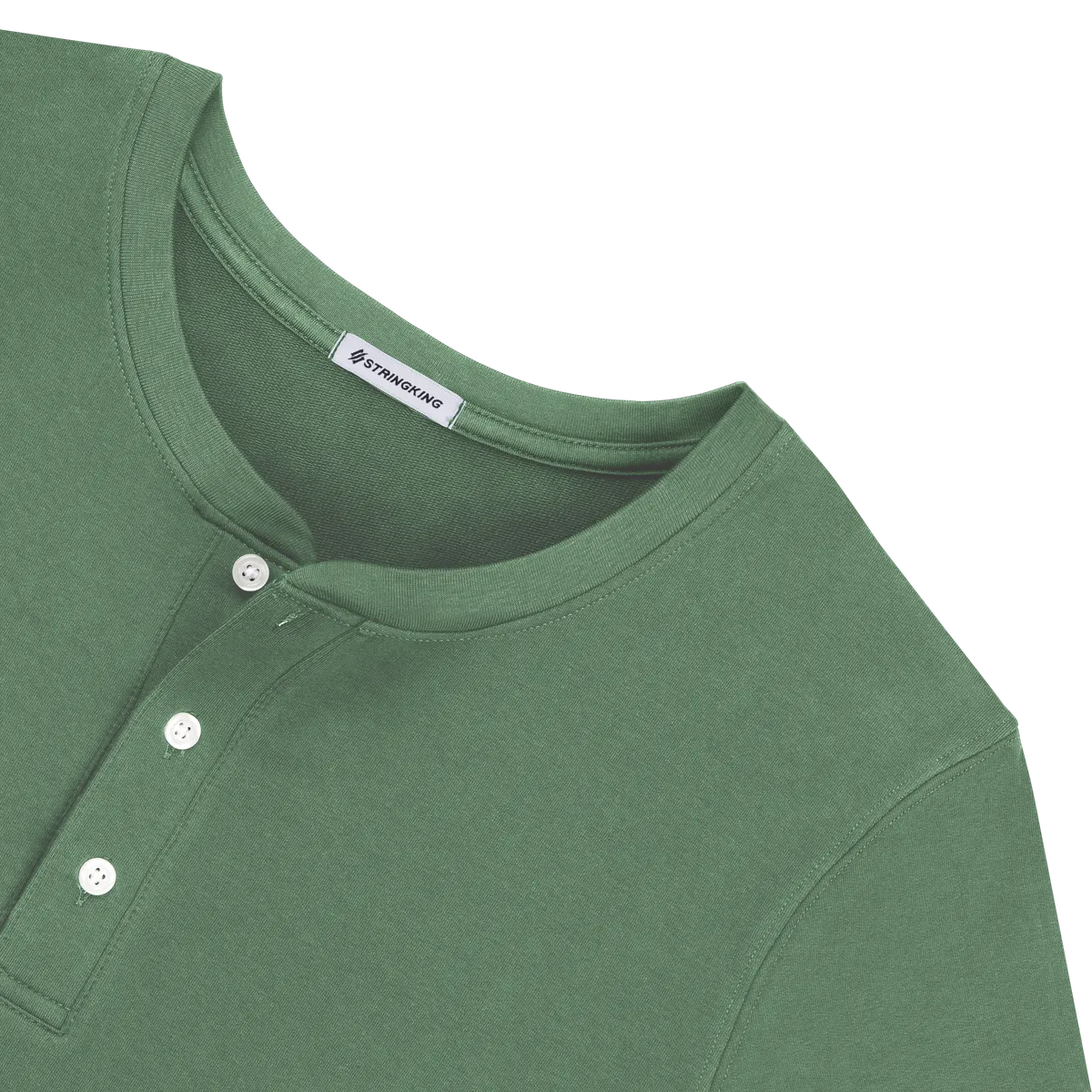 StringKing Men's Pima Cotton Henley Sweatshirt - Relaxed Fit, Green, Detail