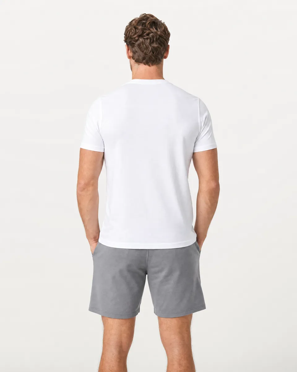 StringKing Men's Pima Jersey Pocket Tee - Sharp Fit, White, Full Back - Human Model - Top of head to Mid-thigh