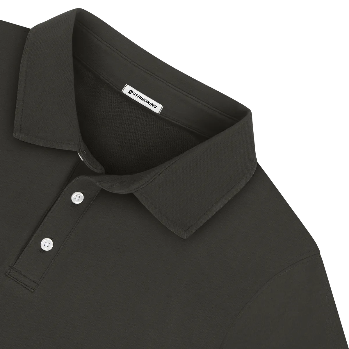 StringKing Men's Pima Terry Long Sleeve Polo - Sharp Fit, Peat, Detail