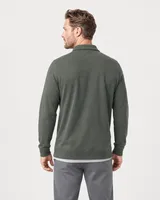 StringKing Men's Pima Terry Long Sleeve Polo - Sharp Fit, Moss, Full Back - Human Model - Top of head to Mid-thigh