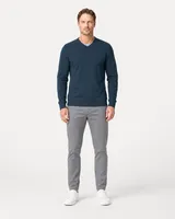 StringKing Men's Pima Terry V-Neck Sweater - Sharp Fit, Navy, Full Front - Human Model