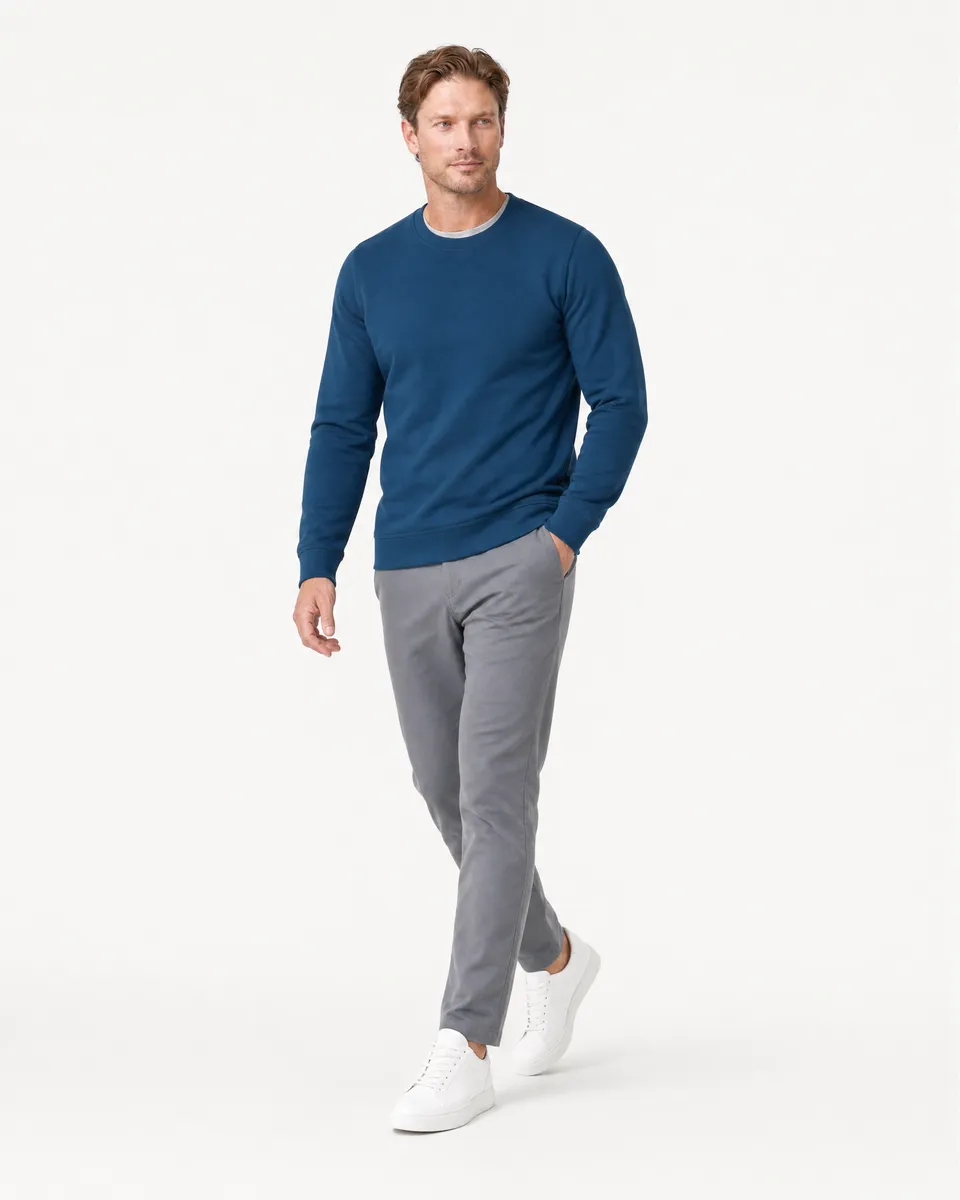 StringKing Men's StayWarm Sweater - Sharp Fit, Navy Blue, Full Front Angle - Human Model