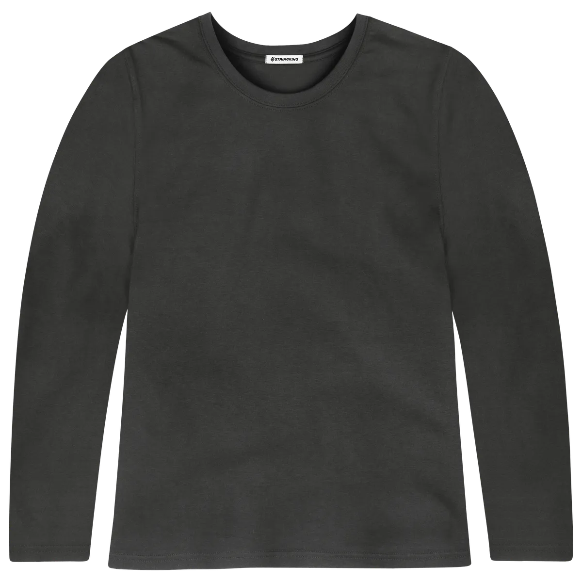 StringKing Women's Pima Cotton Long Sleeve Crewneck T-Shirt - Sharp Fit, Black, Front