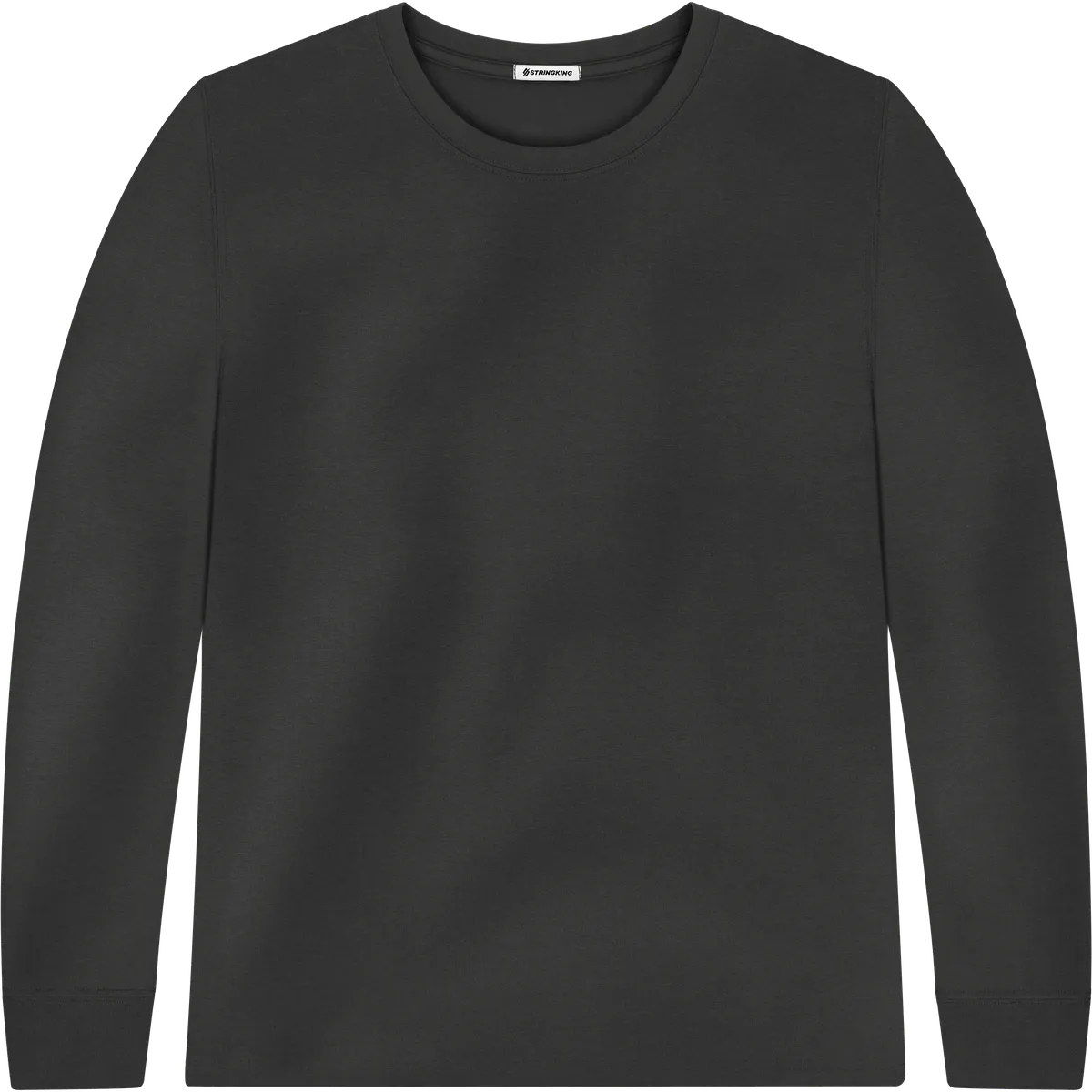 StringKing Men's Pima Jersey Long Sleeve Tee - Relaxed Fit, Black, Front