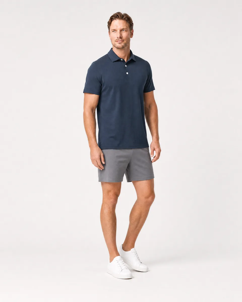 StringKing Men's Pima Jersey Classic Polo - Relaxed Fit, Navy, Full Front Angle - Human Model
