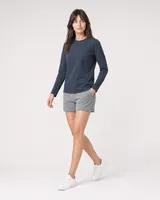 StringKing Women's Pima Terry Long Sleeve Tee - Sharp Fit, Navy, Collar Shoulder - Human Model
