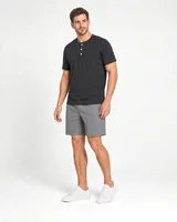 StringKing Men's Pima Jersey Short Sleeve Henley - Sharp Fit, Black, Full Front Angle - Human Model