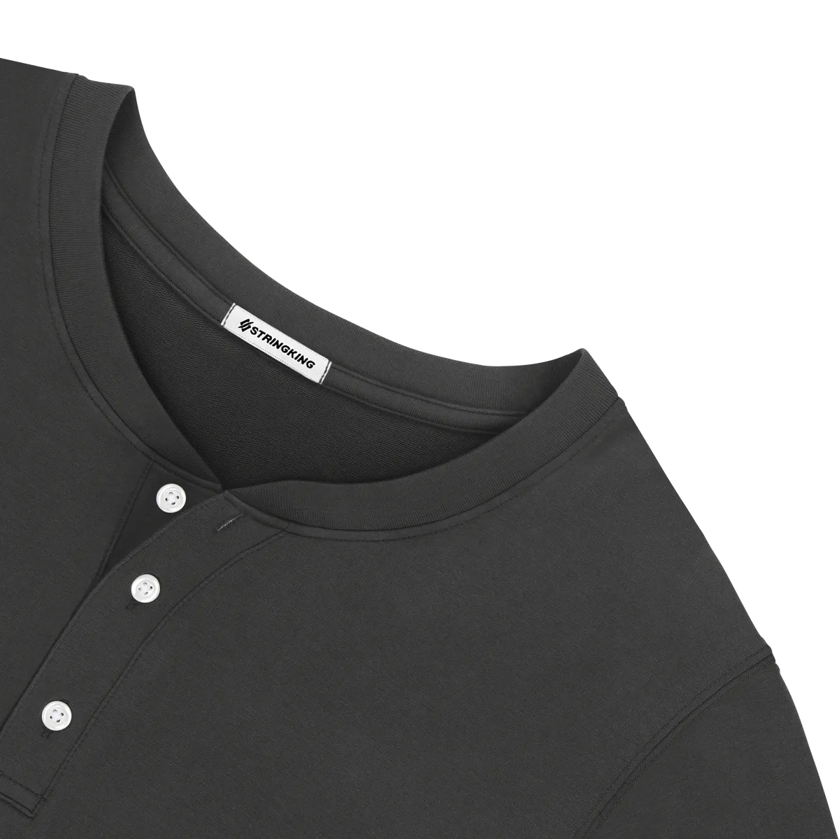 StringKing Men's Pima Terry Henley - Sharp Fit, Black, Detail