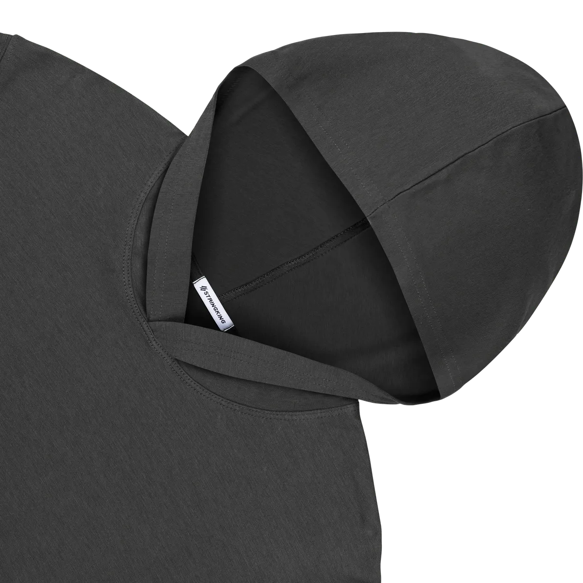StringKing Men's Pima Cotton Light Short Sleeve Hoodie 2C - Sharp Fit, Black, Detail