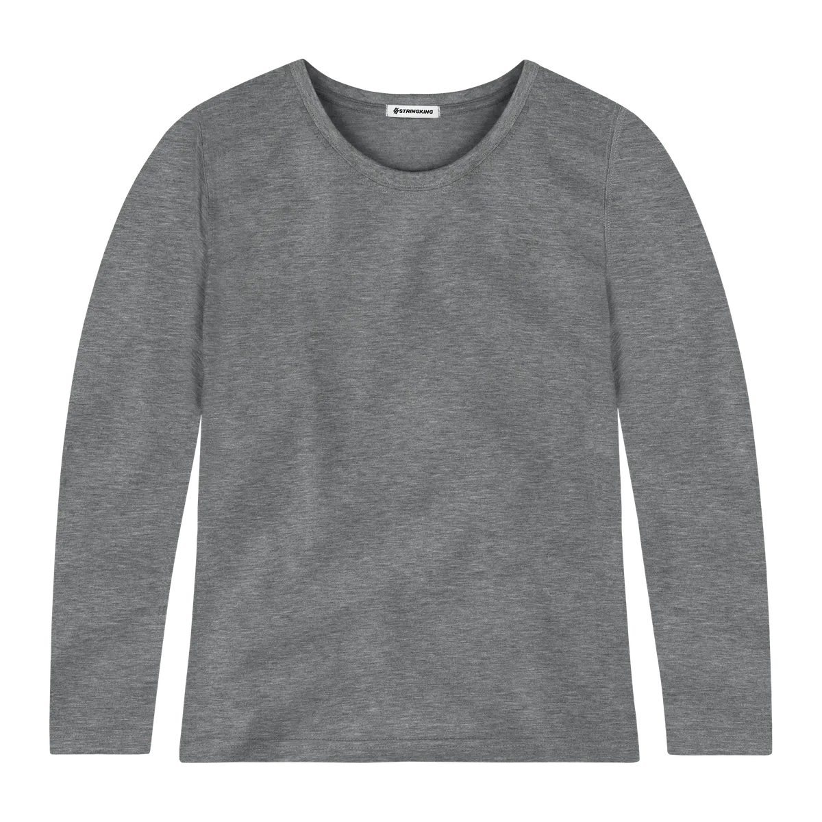 StringKing Women's FlexStyle Long Sleeve Crewneck T-Shirt - Sharp Fit, Heather Gray, Front