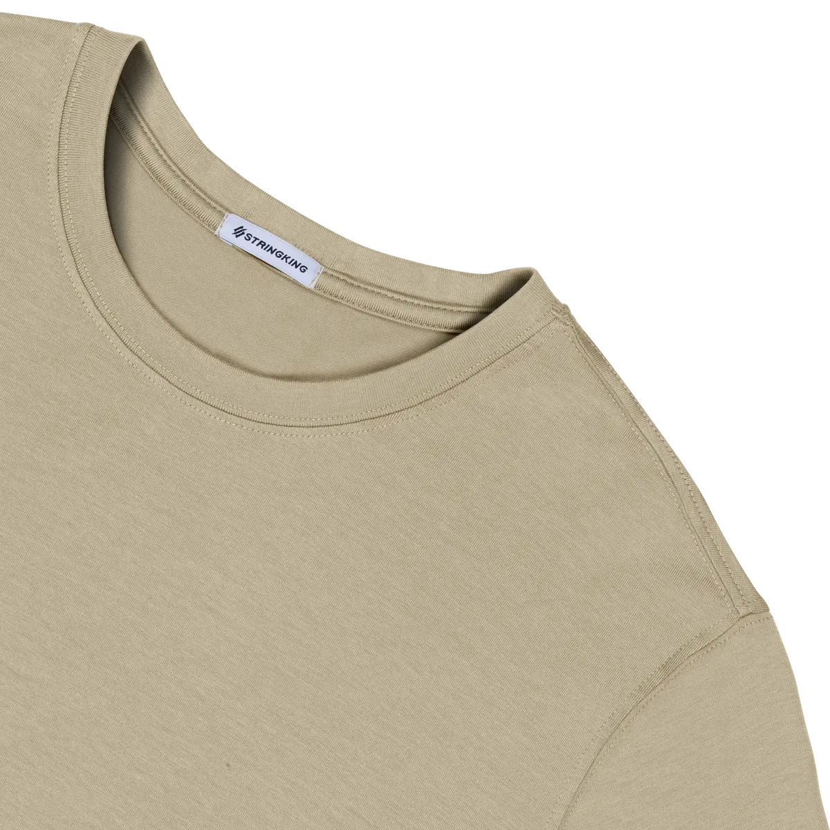 StringKing Men's Pima Cotton Long Sleeve Crewneck T-Shirt - Relaxed Fit, Warm Khaki, Detail