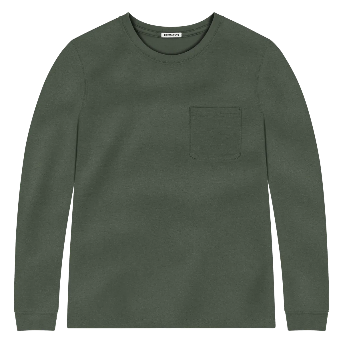 StringKing Men's Pima Jersey Long Sleeve Pocket Tee - Sharp Fit, Moss, Front