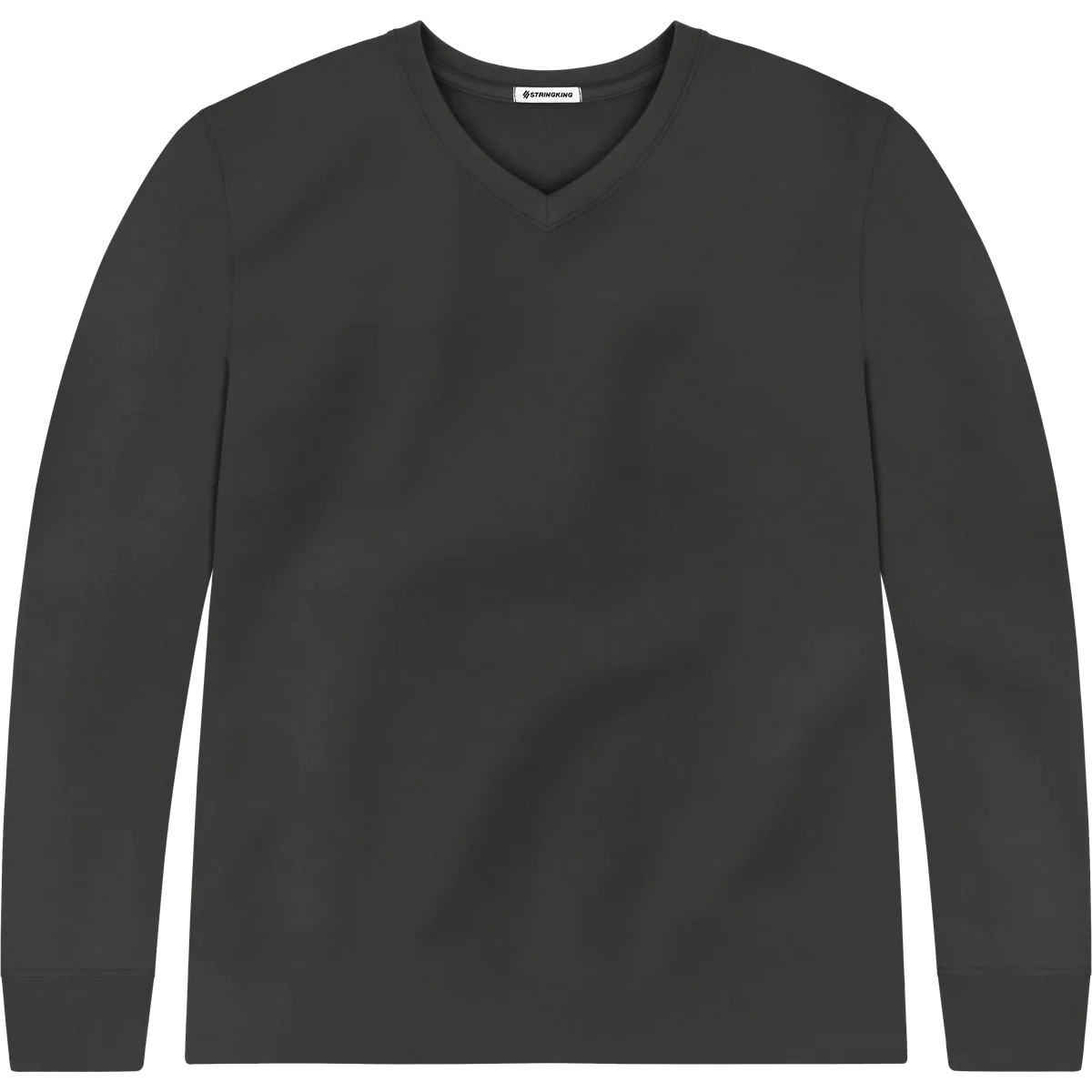 StringKing Men's Pima Terry Long Sleeve V-Neck Tee - Sharp Fit, Black, Front