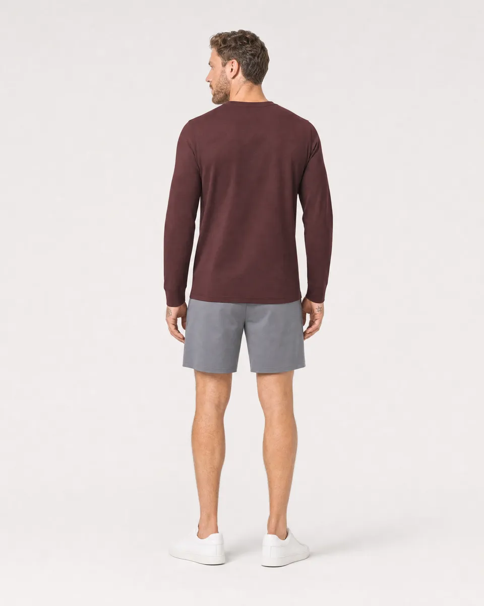 StringKing Men's Pima Jersey Long Sleeve Tee - Sharp Fit, New Maroon, Full Back - Human Model - Top of head to Mid-thigh