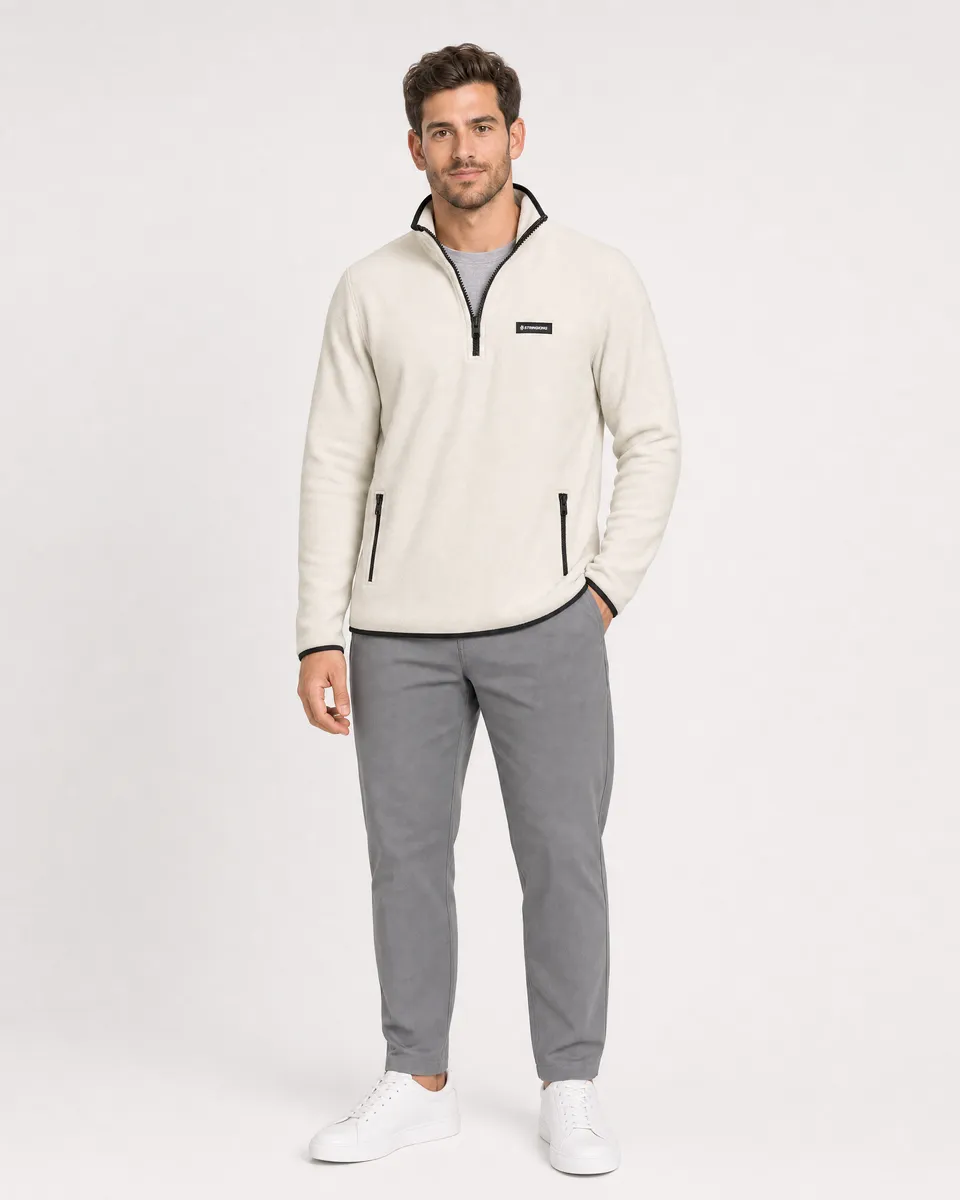 StringKing Men's Polartec Fleece Quarter Zip with Pockets - Relaxed Fit, Jet Stream, Full Front - Human Model - Top of head to Knees