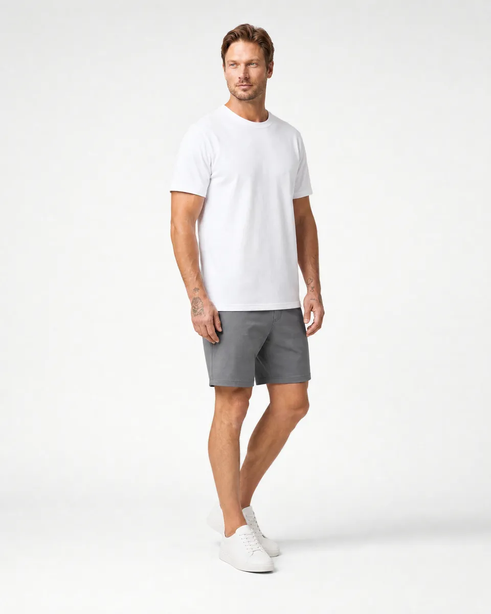 StringKing Men's Pima Terry Tee - Relaxed Fit, White, Full Front Angle - Human Model