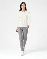 StringKing Women's Pima Terry Crew Sweater - Sharp Fit, Tofu, Full Front Angle - Human Model