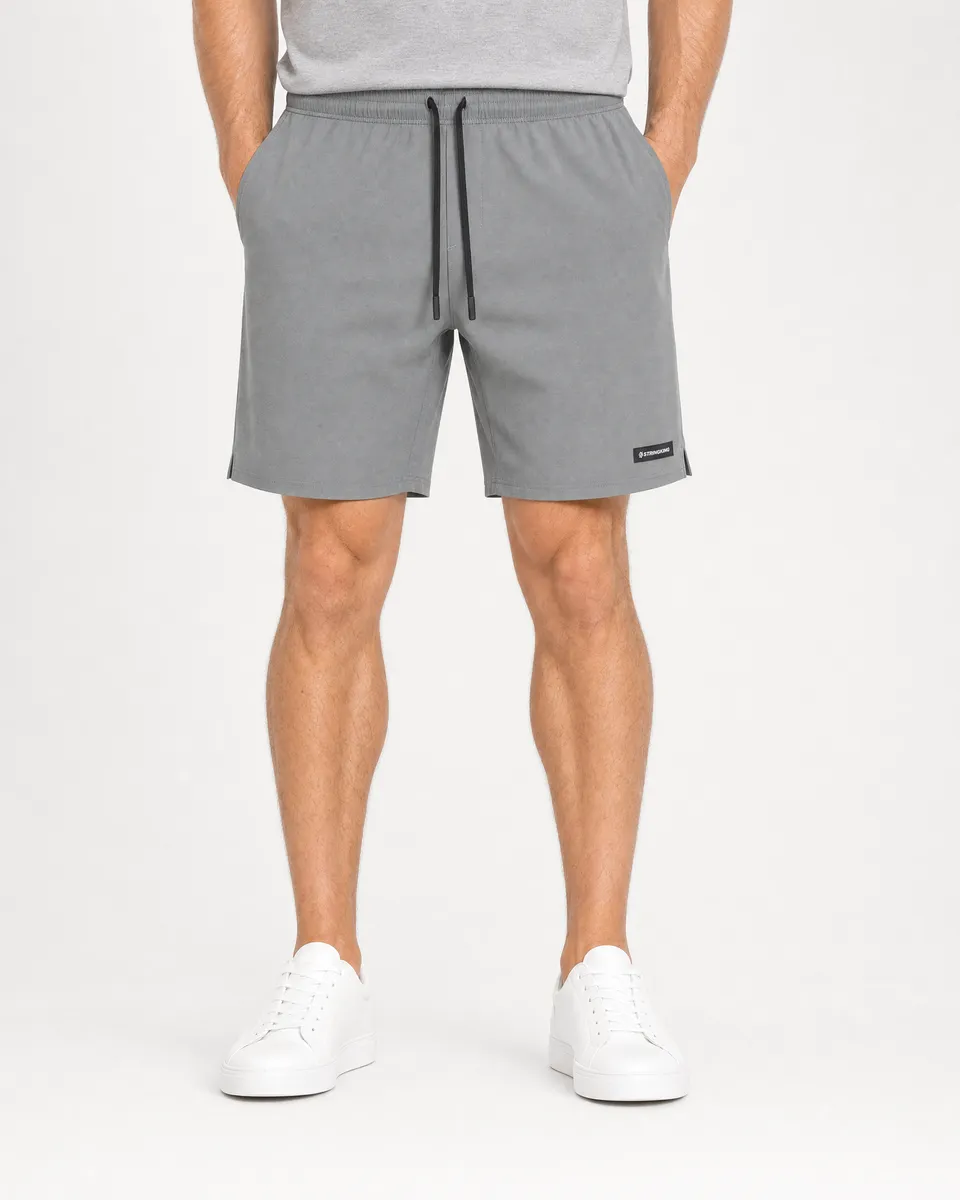 StringKing Men's Velocity Short - Sharp Fit, Gray, 8 inch, Full Front - Human Model - Waist to Mid-calf