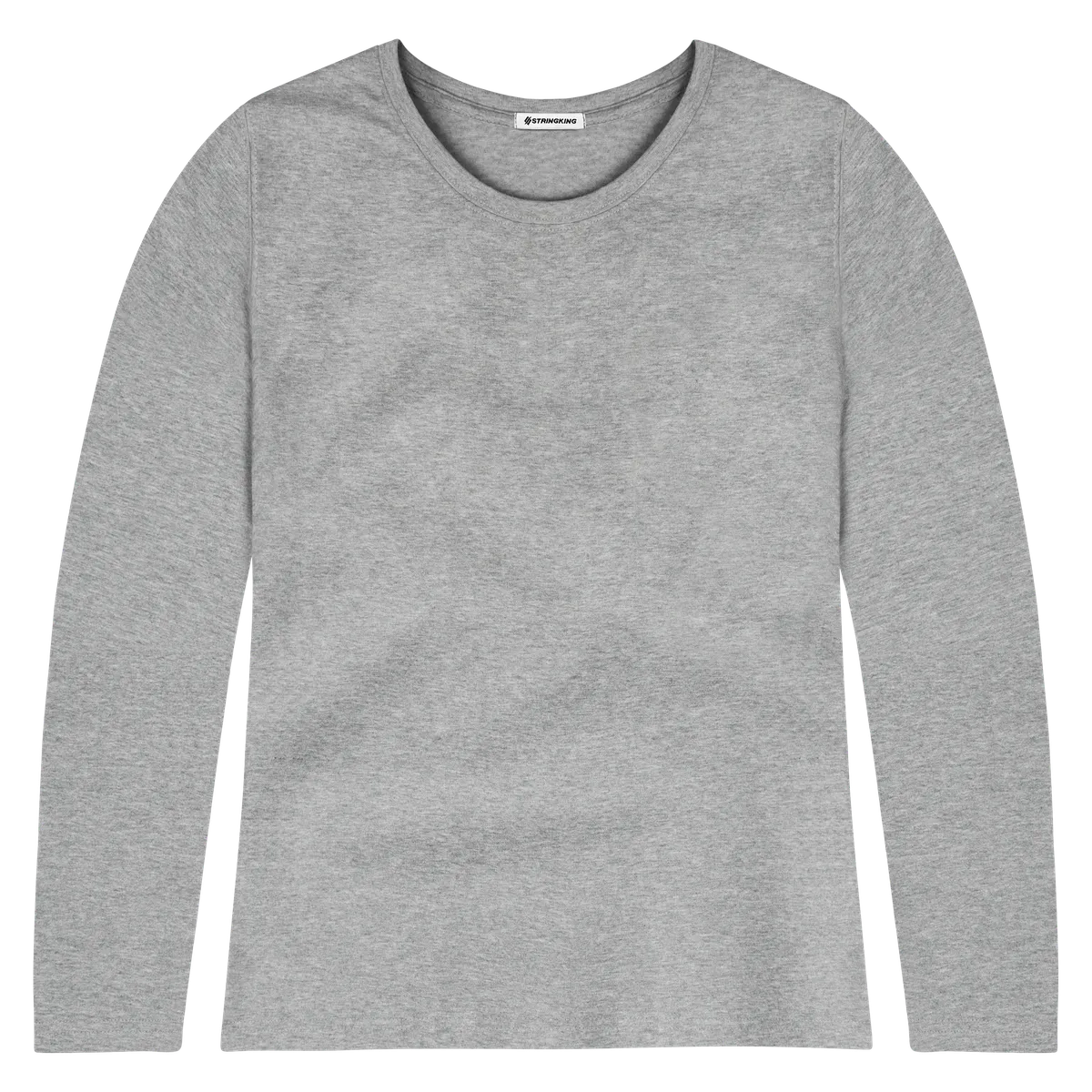 StringKing Women's Pima Cotton Long Sleeve Crewneck T-Shirt - Sharp Fit, Heather Gray, Front