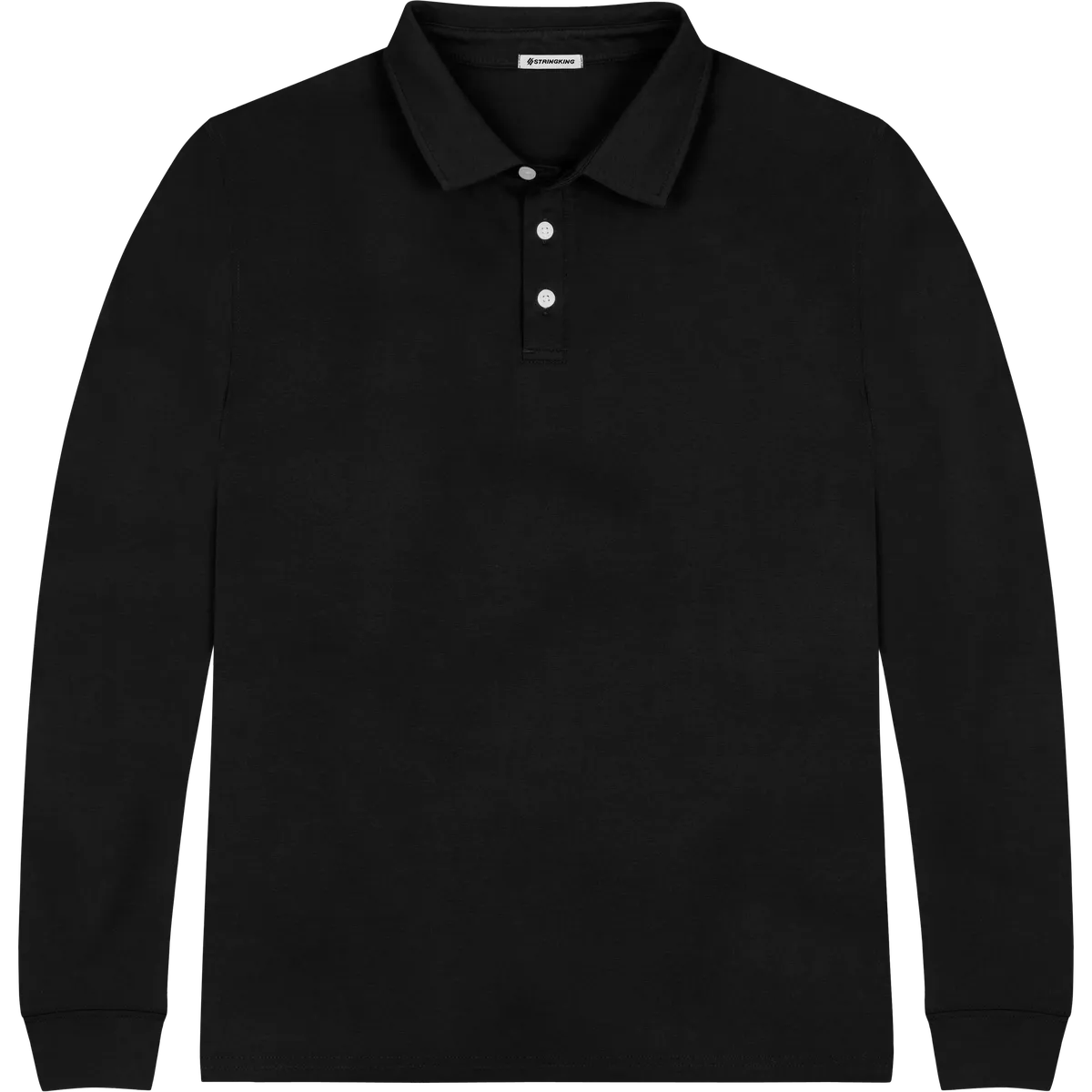 StringKing Men's Pima Cotton Long Sleeve Polo - Relaxed Fit, Black, Front