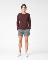 StringKing Women's Pima Jersey Long Sleeve Tee - Sharp Fit, New Maroon, Full Front - Human Model