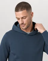 StringKing Men's Pima Terry Hoodie - Sharp Fit, Navy, Collar Shoulder - Human Model