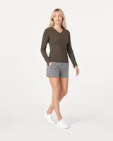 StringKing Women's Pima Jersey Long Sleeve V-Neck Tee - Sharp Fit, Wren, Full Front Angle - Human Model