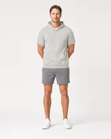 StringKing Men's Pima Terry Short Sleeve Hoodie - Relaxed Fit, Moonstruck, Full Front - Human Model - Top of head to Knees