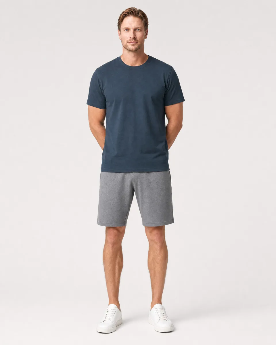 StringKing Men's Pima Terry Tee - Sharp Fit, Navy, Full Front - Human Model - Top of head to Knees