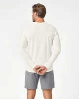 StringKing Men's Pima Jersey Long Sleeve V-Neck Tee - Sharp Fit, Tofu, Full Back - Human Model - Top of head to Mid-thigh