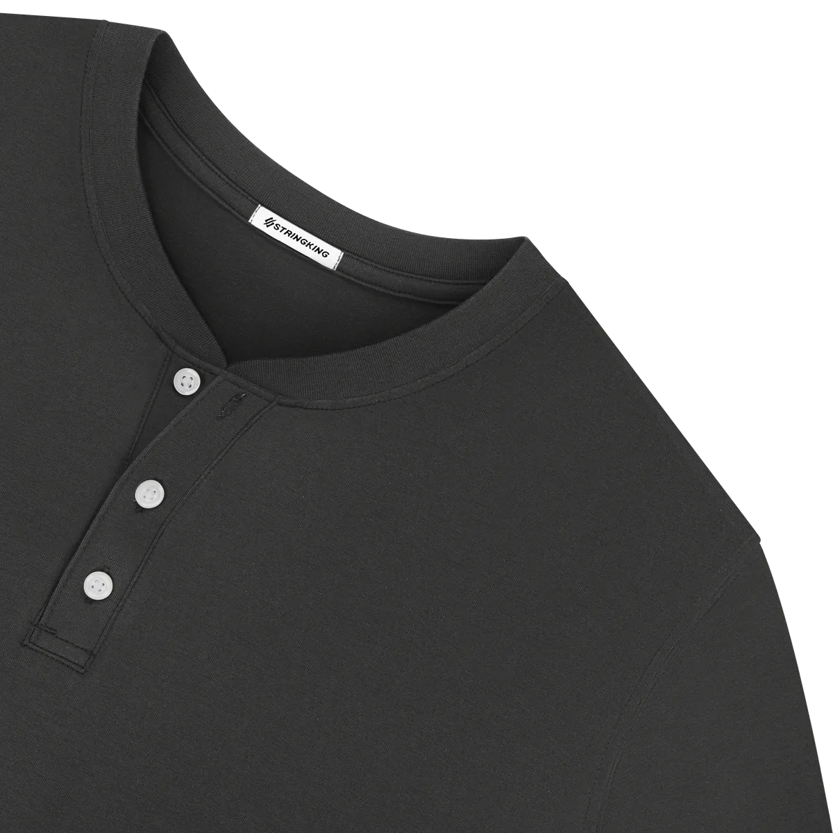 StringKing Men's Pima Jersey Short Sleeve Henley - Sharp Fit, Black, Detail