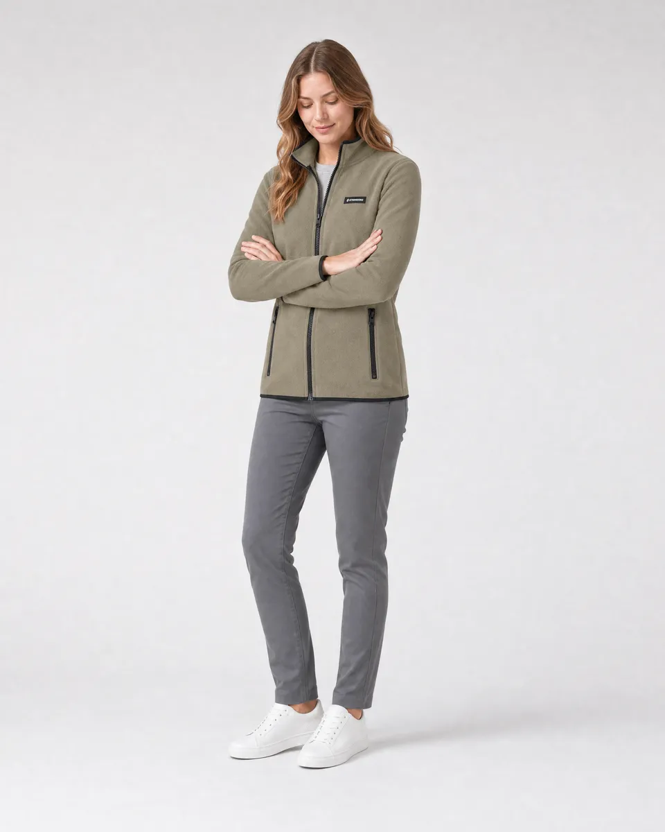 StringKing Women's Polartec Fleece Full Zip with Pockets - Sharp Fit, Mermaid, Full Front Angle - Human Model